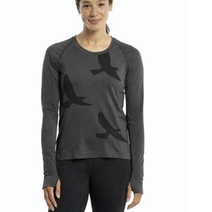 Oiselle Altitude Long Sleeve Running Top Wings Out Charcoal Grey Bird Print Sz M